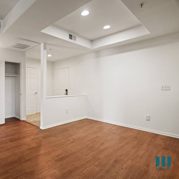 front entrance with hall closet, vinyl flooring, and recessed lighting