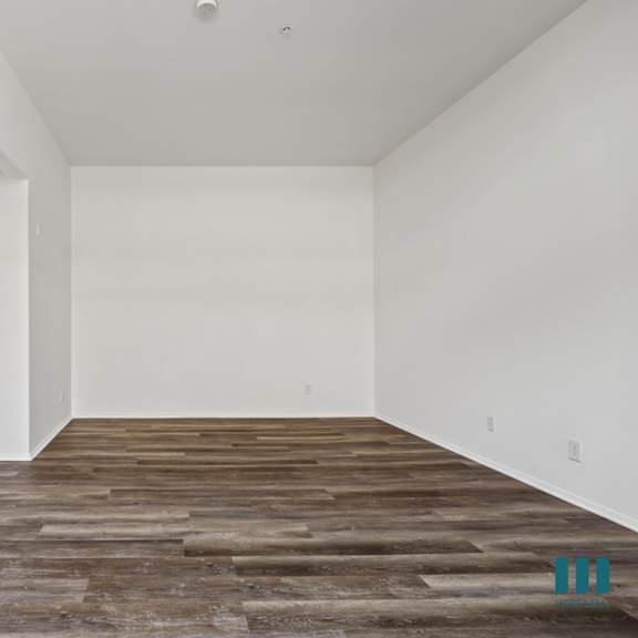 studio apartment with bathroom and vinyl flooring