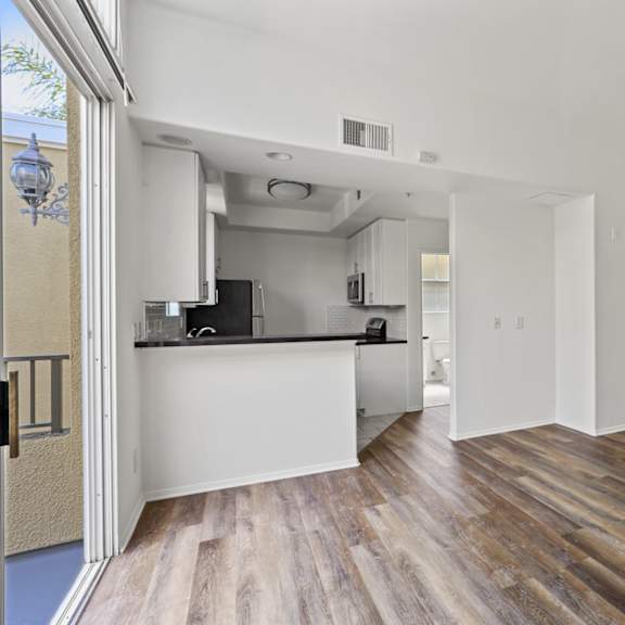 open-concept kitchen of studio apartment