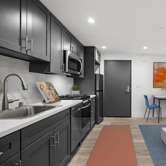 open-concept kitchen, dining room space