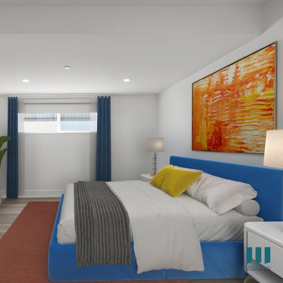 bedroom with vinyl flooring and recessed lighting