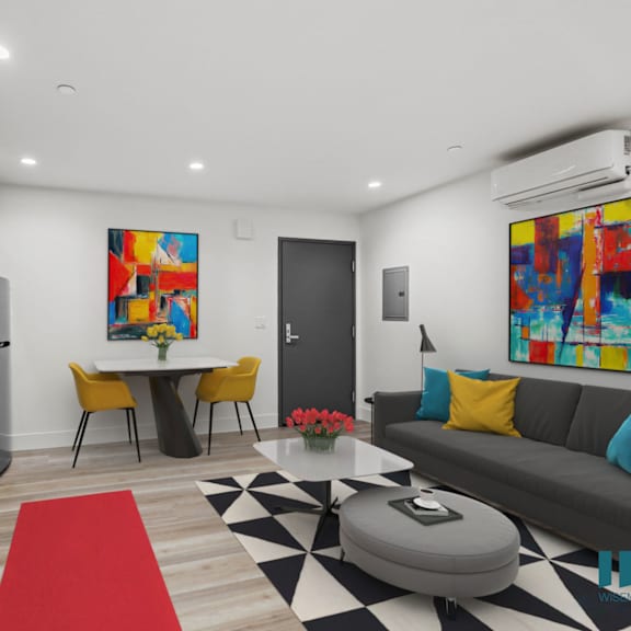 open-concept kitchen, dining, and living room area