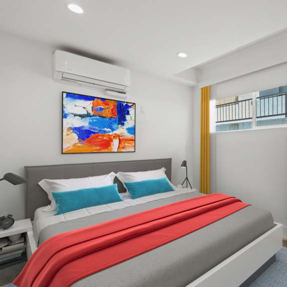 bedroom with vinyl flooring and recessed lighting