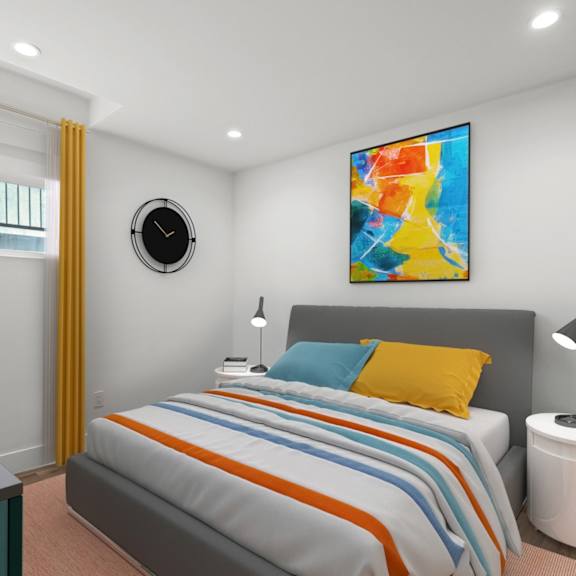bedroom with vinyl flooring and recessed lighting