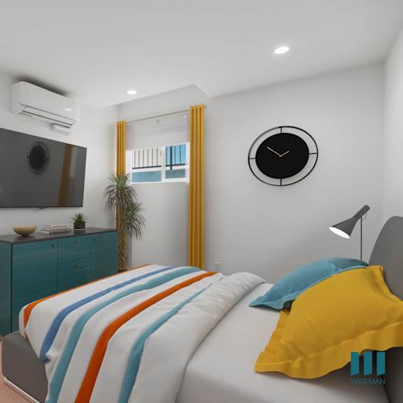 bedroom with vinyl flooring and recessed lighting