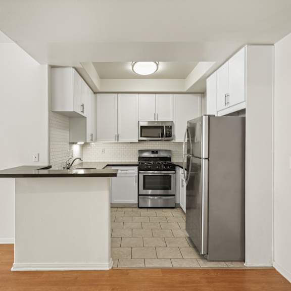kitchen with countertop bar