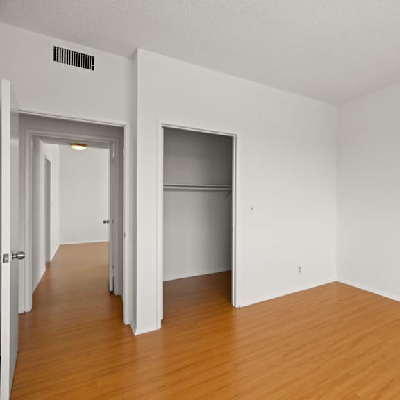 bedroom with walk-in closet and vinyl flooring