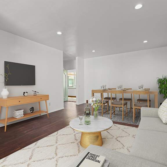 open-concept dining and living room area