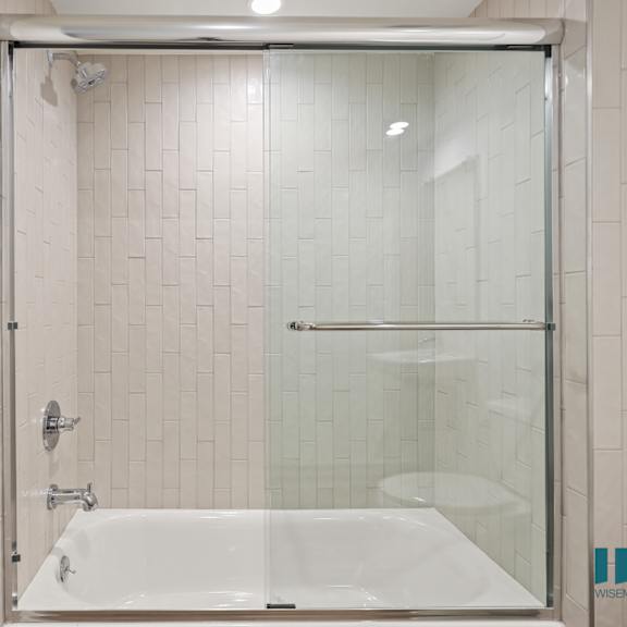 shower bath with sliding glass door