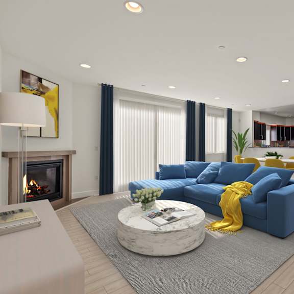 open-concept living room, dining, and kitchen with lots of windows and natural light
