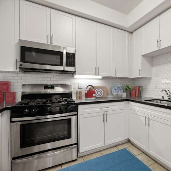 kitchen with stainless-steel dishwasher, stove, and microwave oven