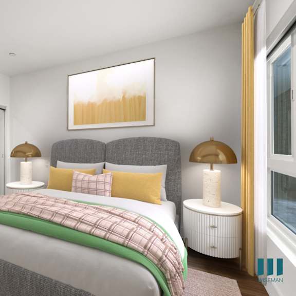 bedroom with large-sixe windows, vinyl flooring, and mirrored closet