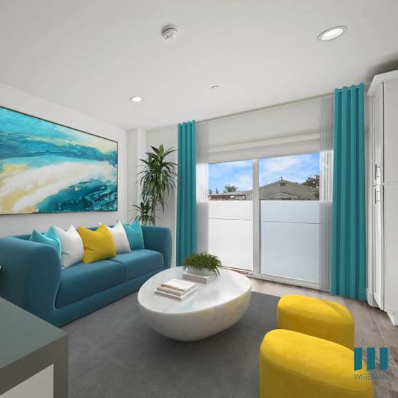 living room and patio