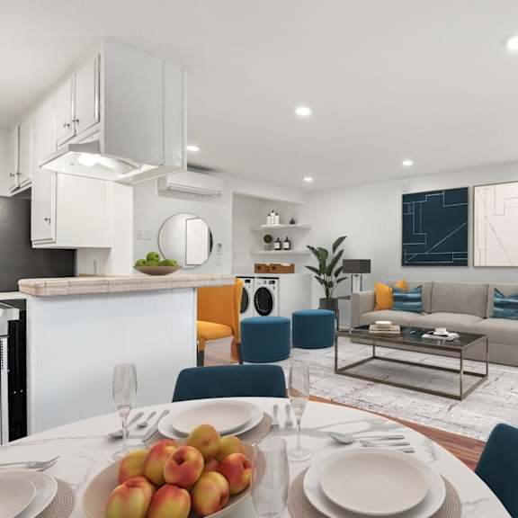 open-concept kitchen, dining, and living room