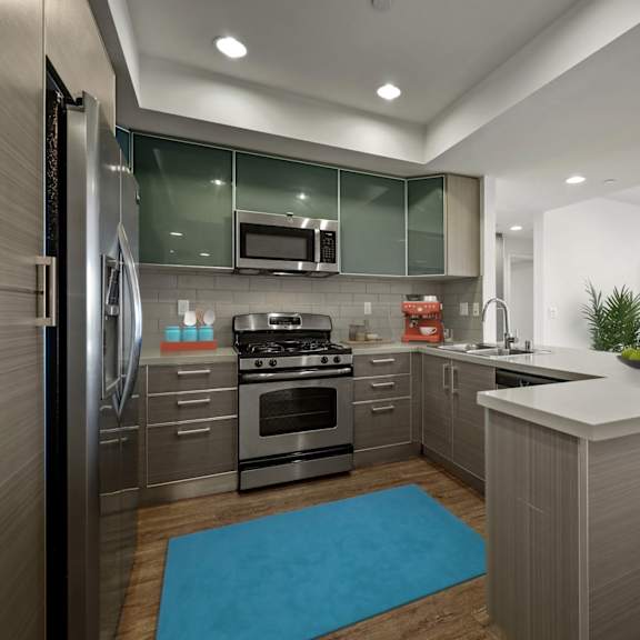 kitchen with energy-efficient appliances and ample cabinet storage