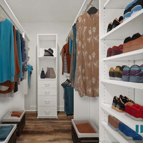 large-size walk-in closet with built-in organizers