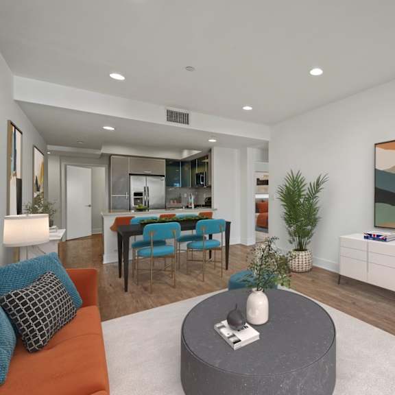 open-concept kitchen, dining, and living room