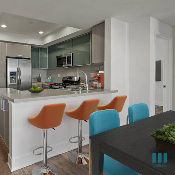 kitchen with countertop bar, and stainless-steel appliances