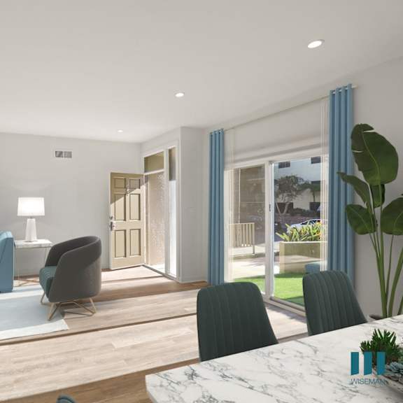 front entrance , living room, dining room , and large-size outdoor patio area