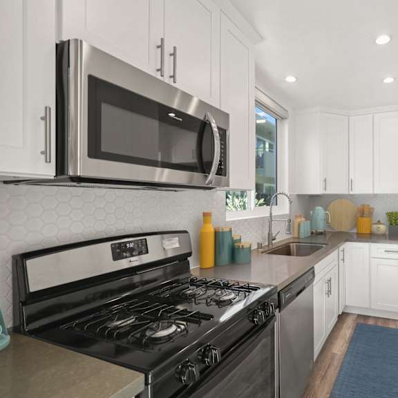 kitchen with energy-efficient appliances and ample cabinet storage