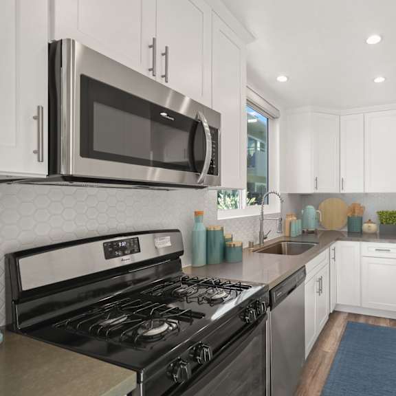 full-size kitchen with energy-effcient appliances and ample cabinet storage