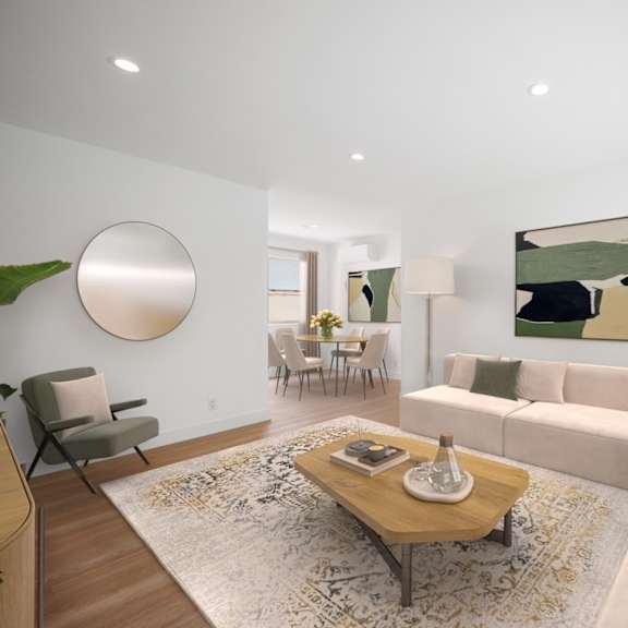 living room with large-size windows and vinyl flooring