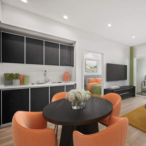 open-concept kitchen, dining, living room, and patio - sony floor plan
