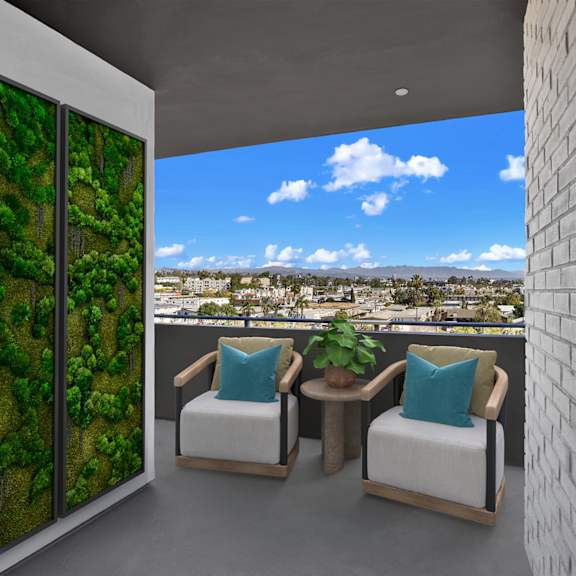 a living wall with a view of the city.
