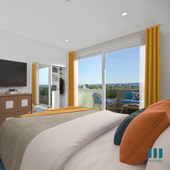 bedroom with patio access at ogden garden by wiseman, california, 90036