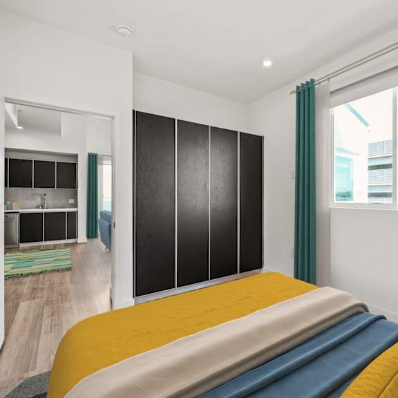 bedroom with cabinet storage at ogden garden by wiseman, california