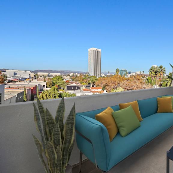 spacious patio with great views at ogden garden by wiseman, los angeles, california