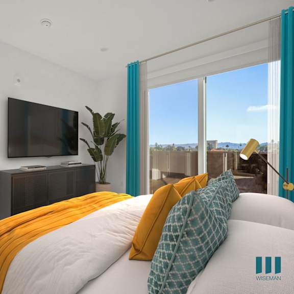 spacious bedroom with comfortable bed at ogden garden by wiseman, los angeles, 90036