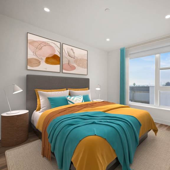 well lite bedroom at ogden garden by wiseman, los angeles, ca