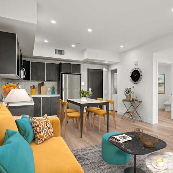 well lit living room at ogden garden by wiseman, los angeles, ca, 90036