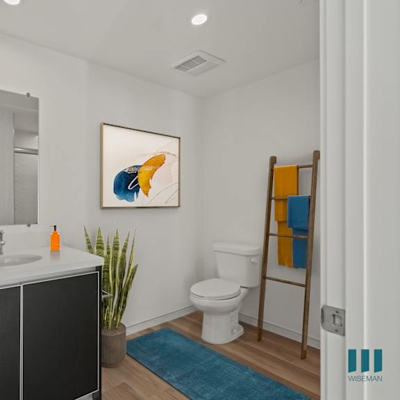 bathroom with vanity cabinet at ogden garden by wiseman, los angeles, ca, 90036