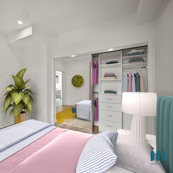 bedroom with mirrored closet at ogden garden by wiseman, california