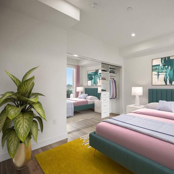 cozy bedroom at ogden garden by wiseman, los angeles, california