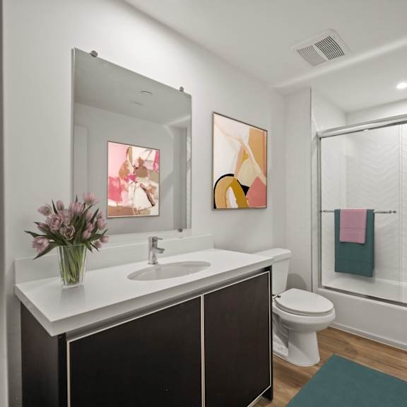 spacious bathroom at ogden garden by wiseman, california, 90036