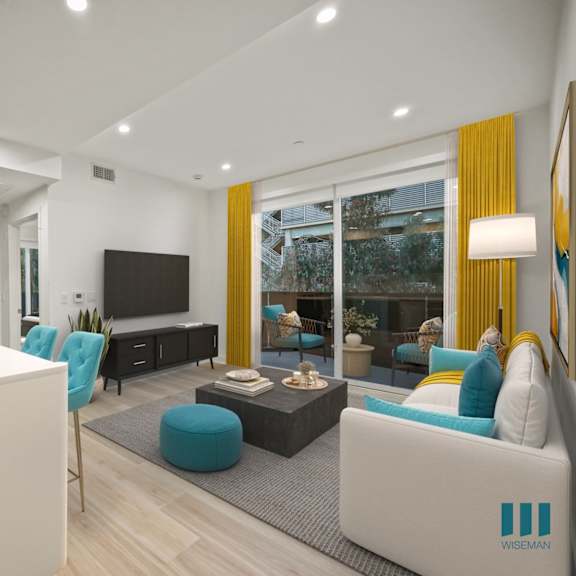 living room space at ogden garden by wiseman, california, 90036
