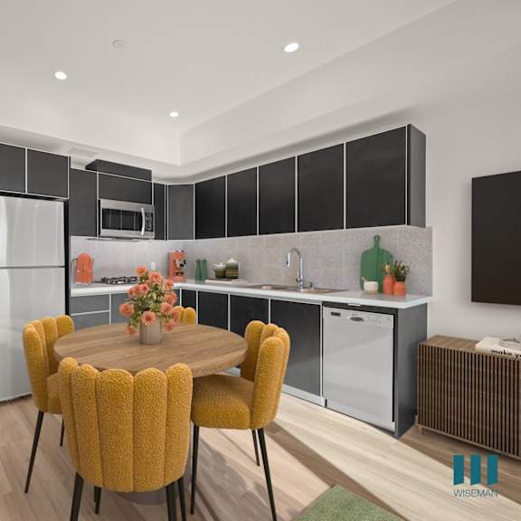 modern kitchen with custom cabinet at ogden garden by wiseman, california, 90036