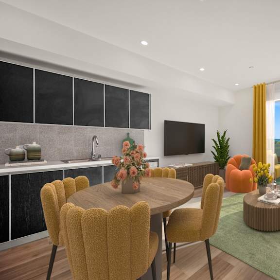 well equipped kitchen and dining at ogden garden by wiseman, los angeles, 90036