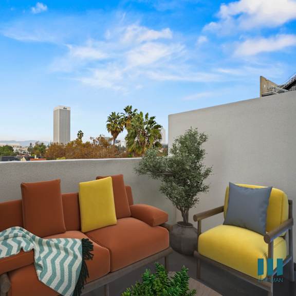 house with attached and patio at ogden garden by wiseman, los angeles, california