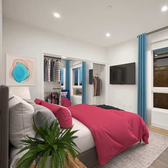 bedroom with windows at ogden garden by wiseman, los angeles