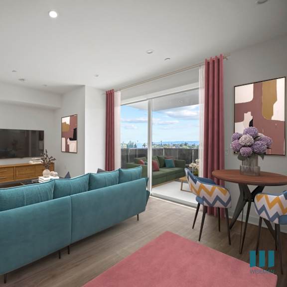 bright living room at ogden garden by wiseman, los angeles, 90036