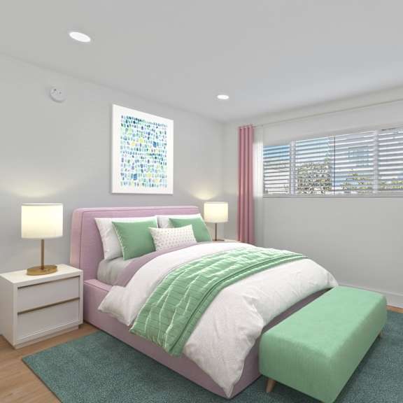 bedroom with mirrored closet, vinyl flooring, and large-size windows