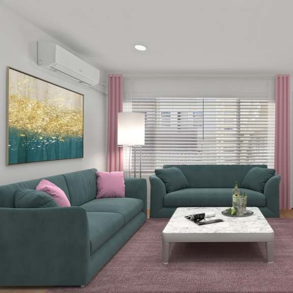 living room with vinyl flooring, recessed lighting, and large-size windows