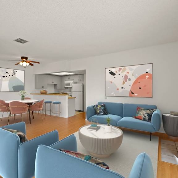 spacious dining and living room with vinyl flooring
