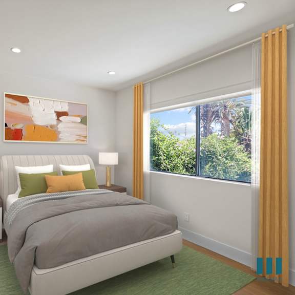 bedroom with recessed lighting, vinyl flooring, mirrored closet, and large-size windows