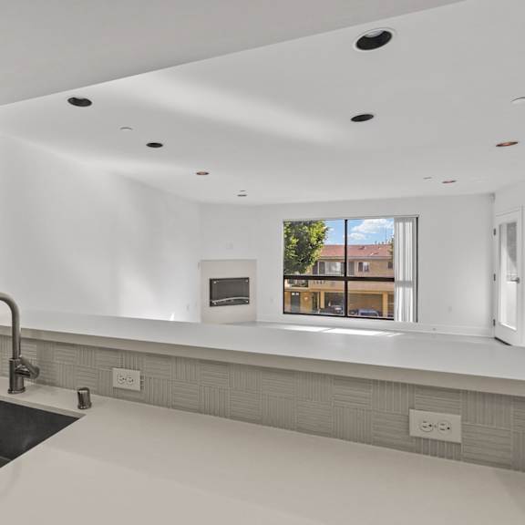 kitchen with countertop bar