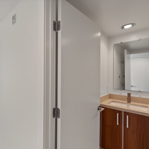 bedroom with restroom